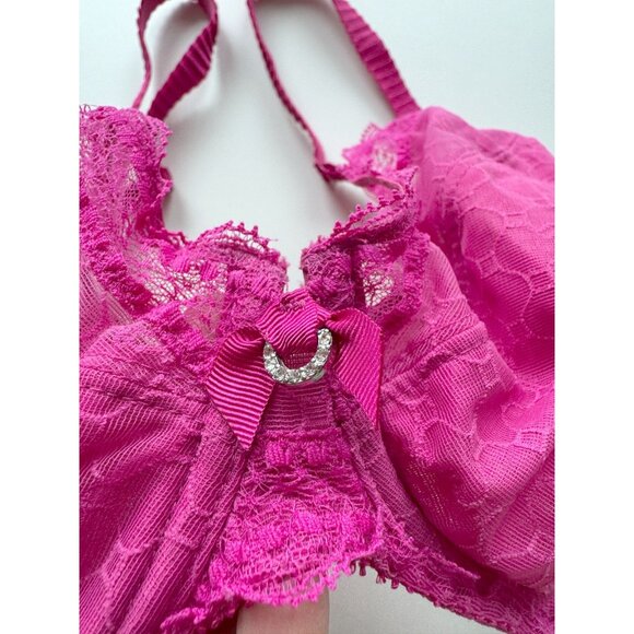 CHANTELLE Fuchsia Pink Embroidered Logo Lace 38Balconette Bra, Size 34DDD - Picture 5 of 12